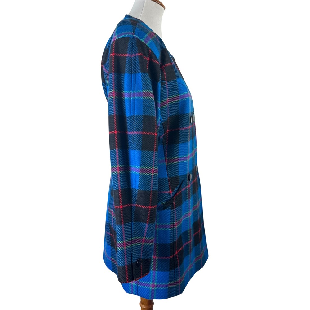 Escada‎ Margaretha Ley Vintage Blue Plaid Wool Cashmere Blazer Jacket Womens 42 - Picture 5 of 10
